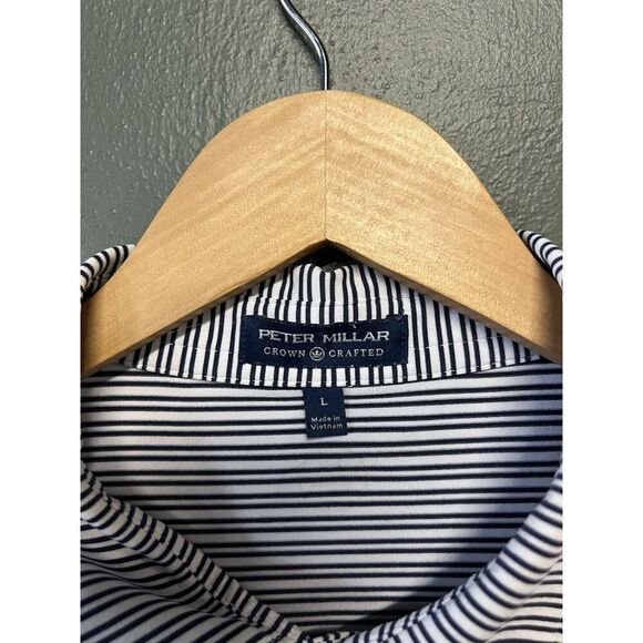 Peter Millar Mens Blue Striped Short Sleeve Golf Polo Crown Crafted Size Large - Picture 3 of 3